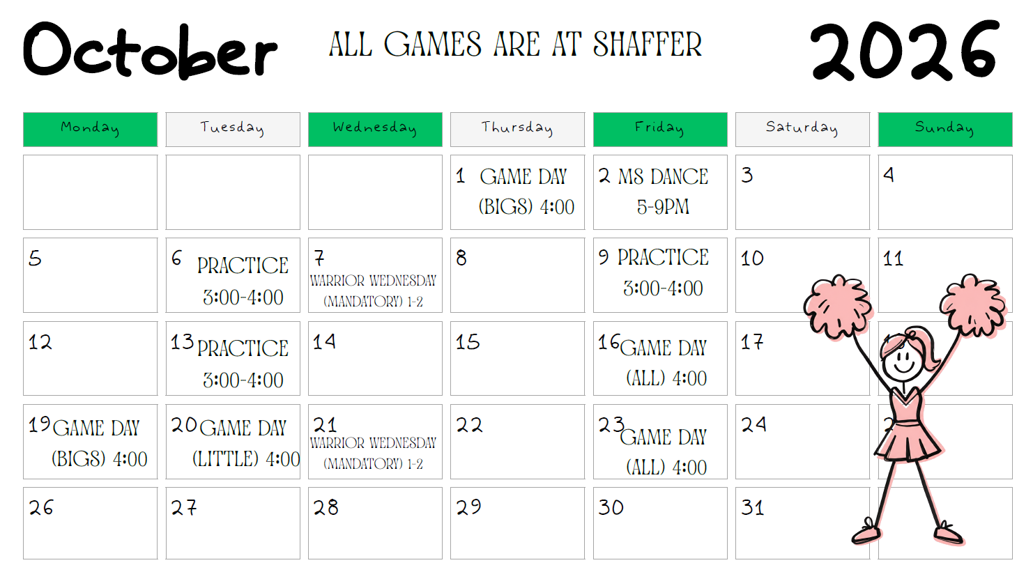 October cheer Calendar