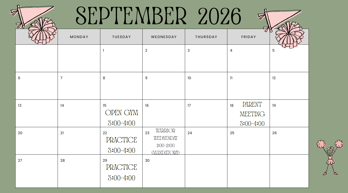 September Cheer Calendar