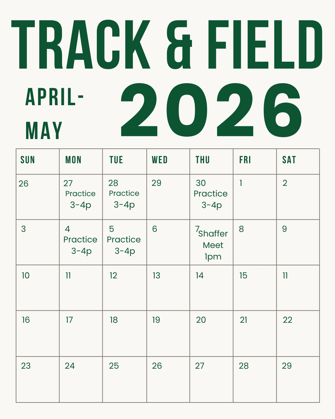 Track & Field practice/meet schedule