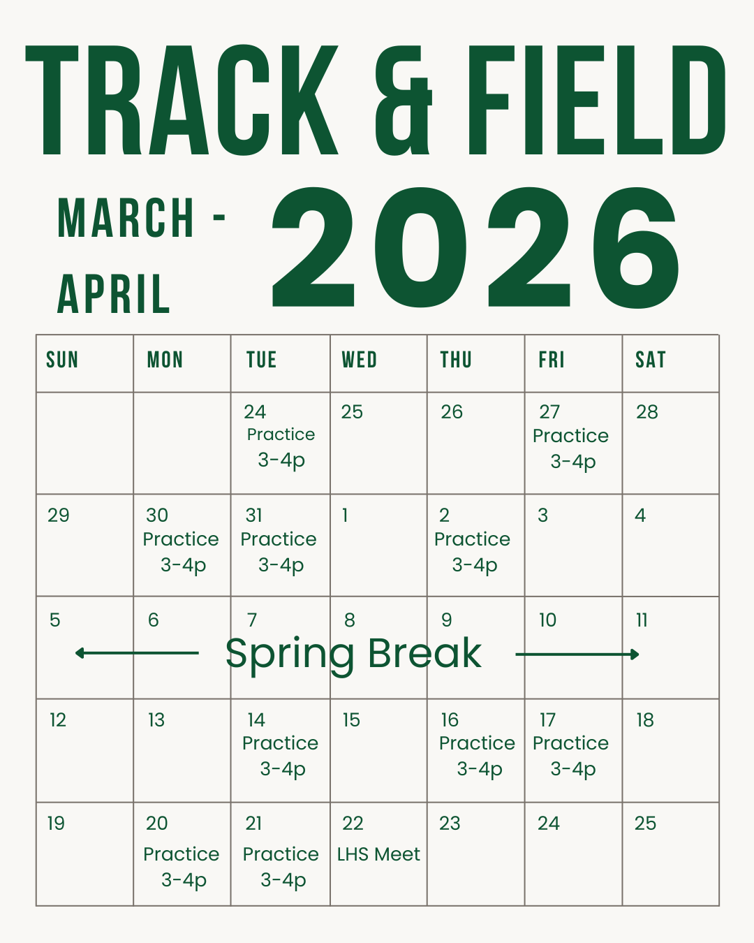 Track & Field practice/meet schedule