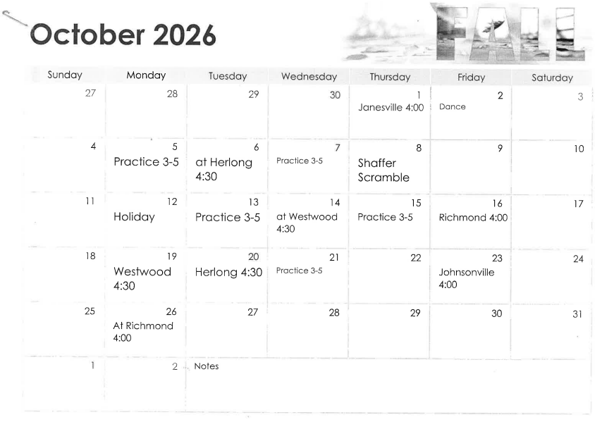 Flag Football calendar schedule