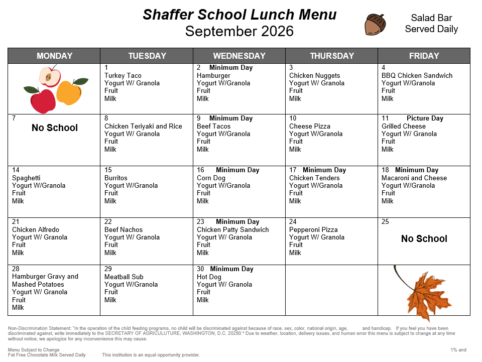 August lunch menu
