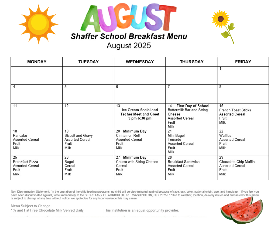 Menu calendar