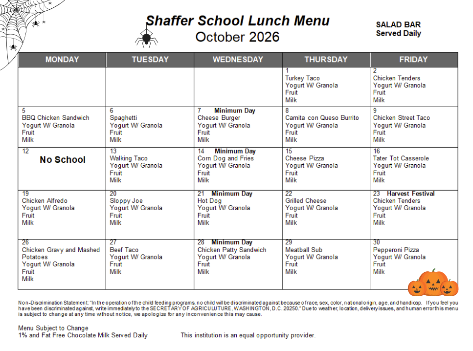 August lunch menu