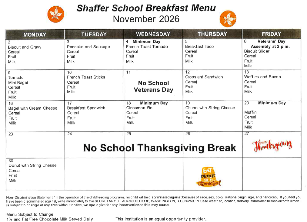 Breakfast menu