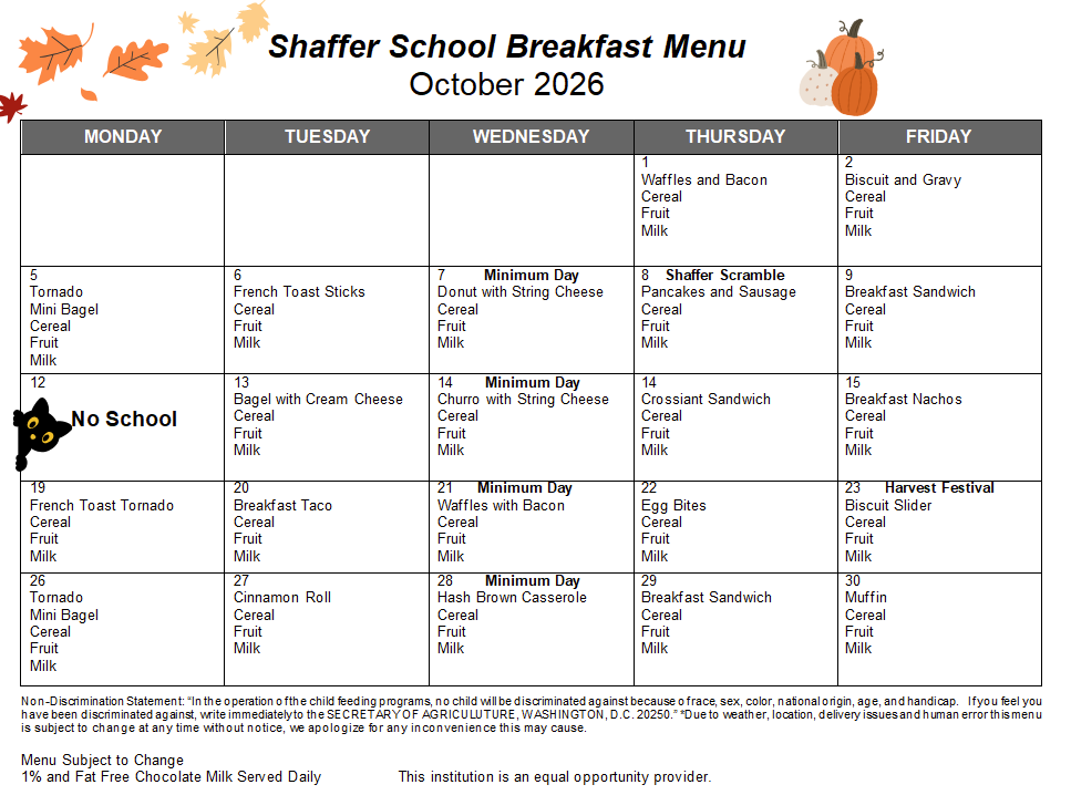 Breakfast menu