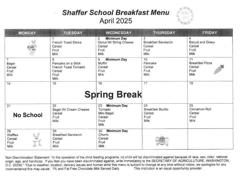 Menu calendar