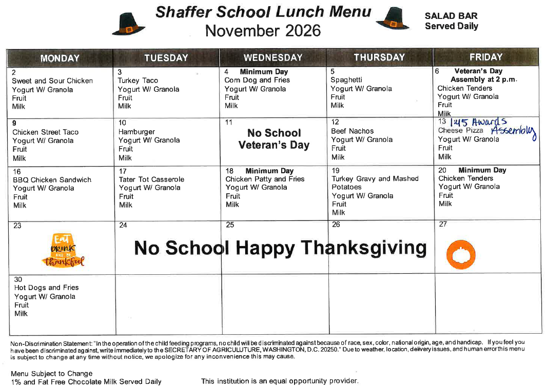 August lunch menu