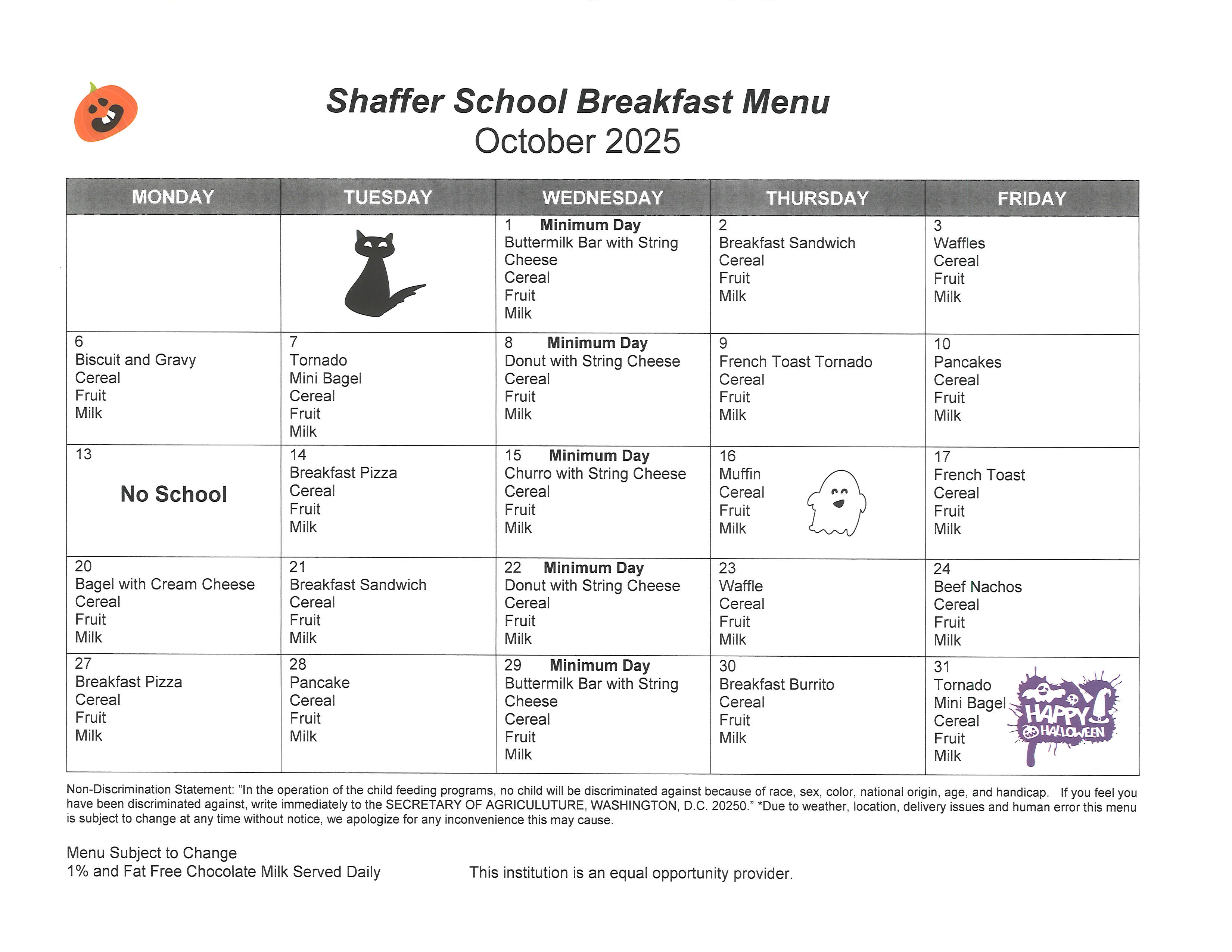 Menu calendar