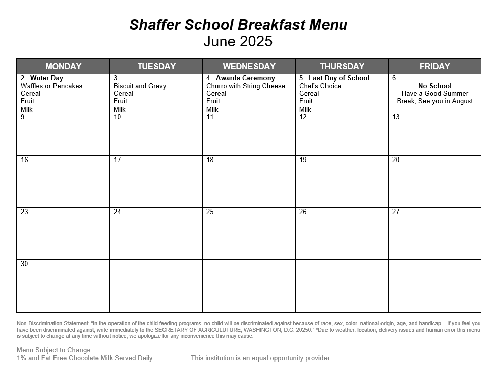 Menu calendar