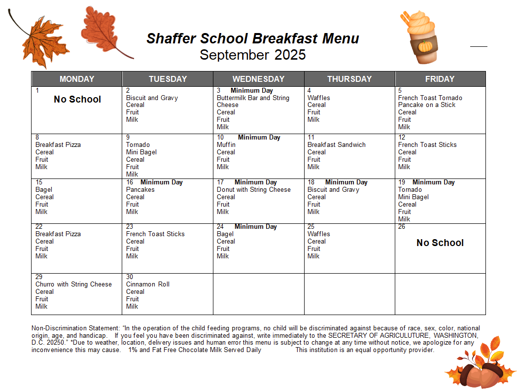 Menu calendar