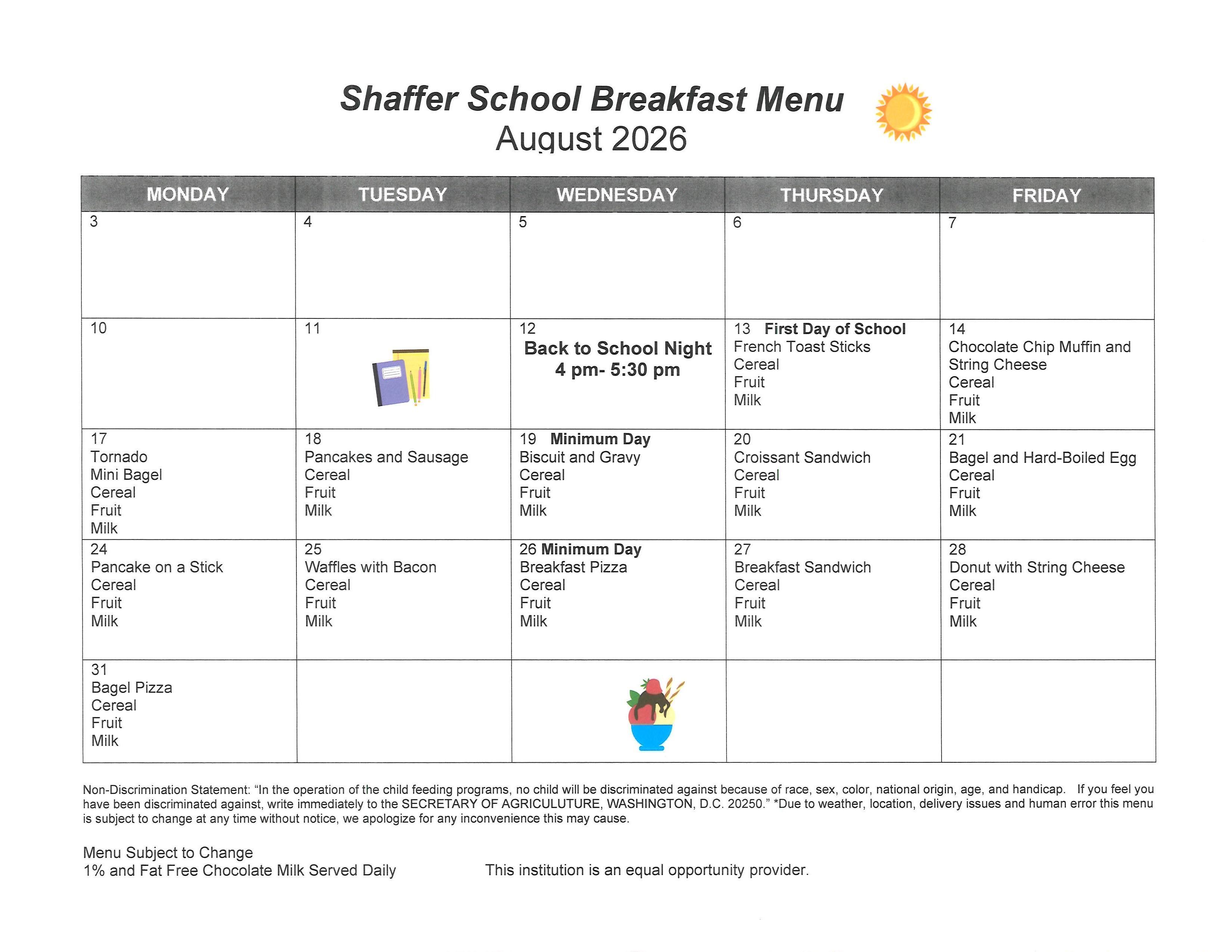 August breakfast menu
