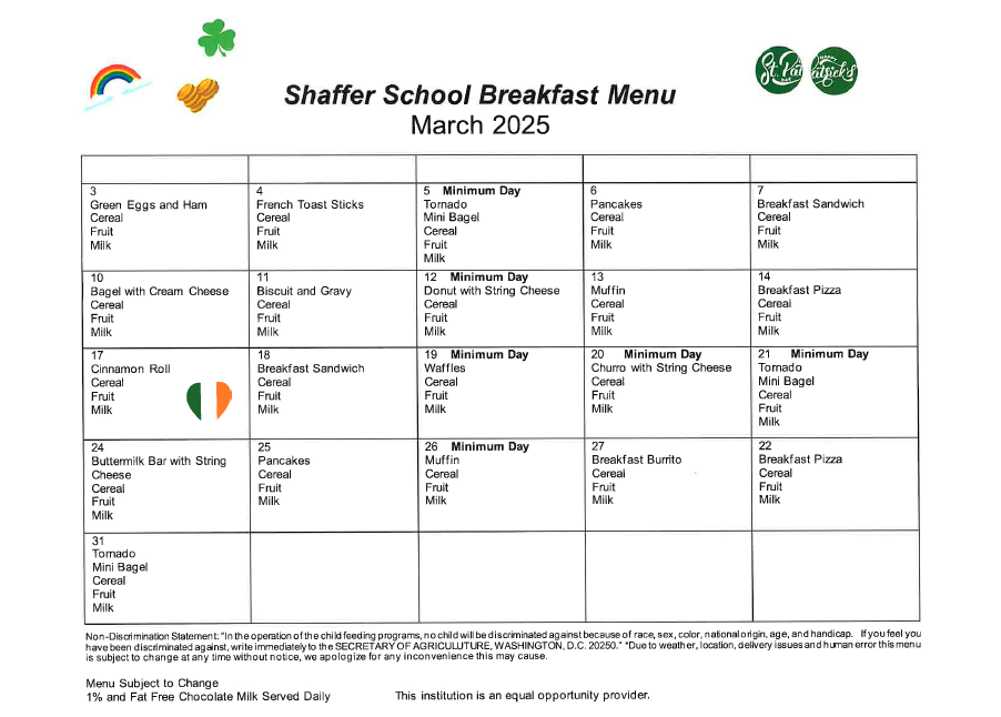 Menu calendar